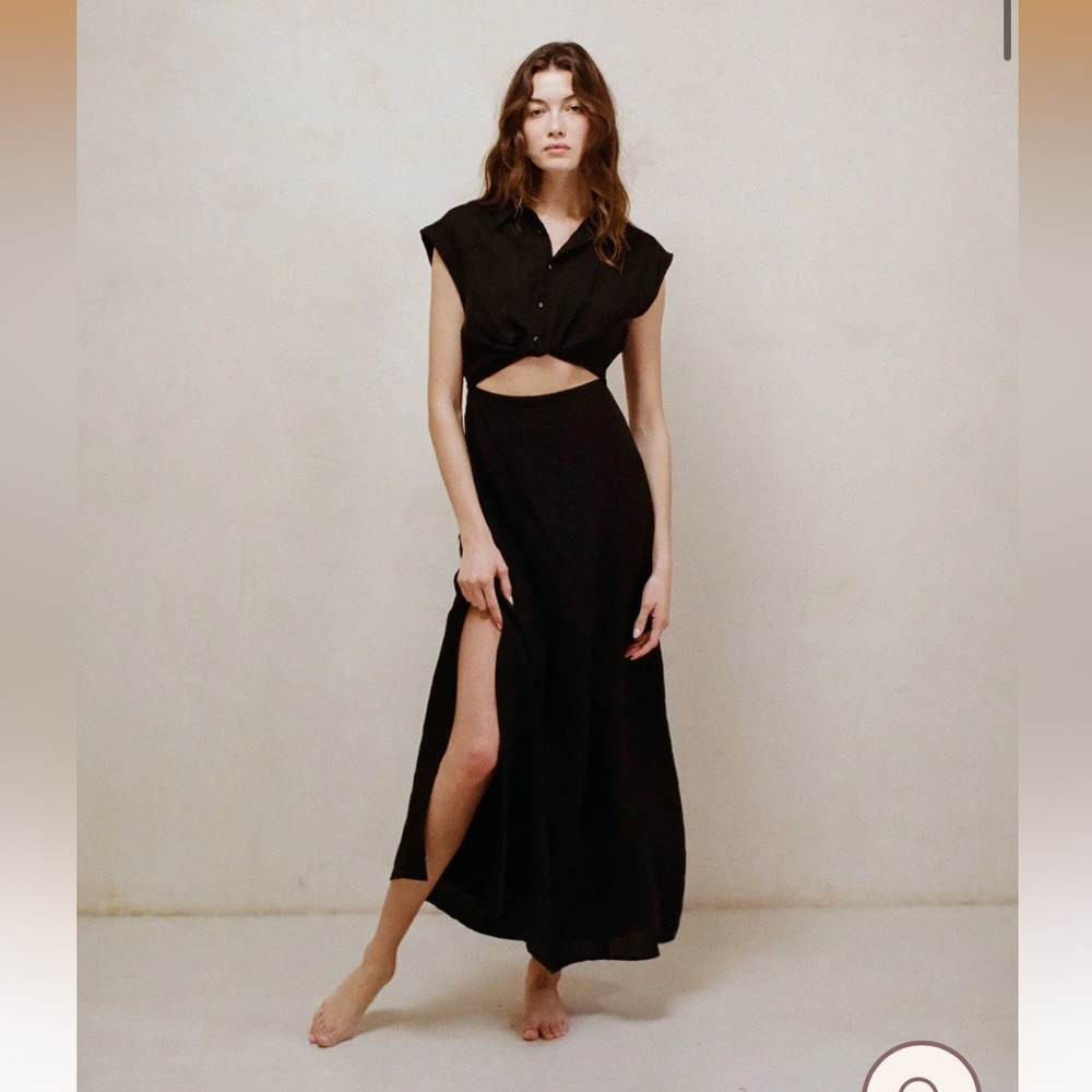 NWT A. ren | Woven‎ Linen Button Down One Side Slit Maxi Dress
